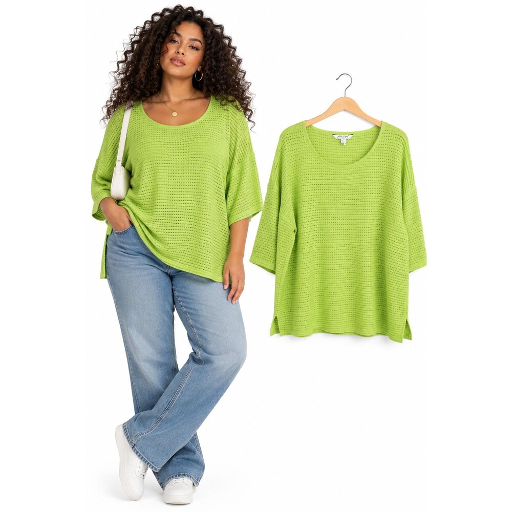 Foxcroft NYC 3/4 Drop Sleeve Pullover Top Plus Size 2X Lime Green Mesh Knit